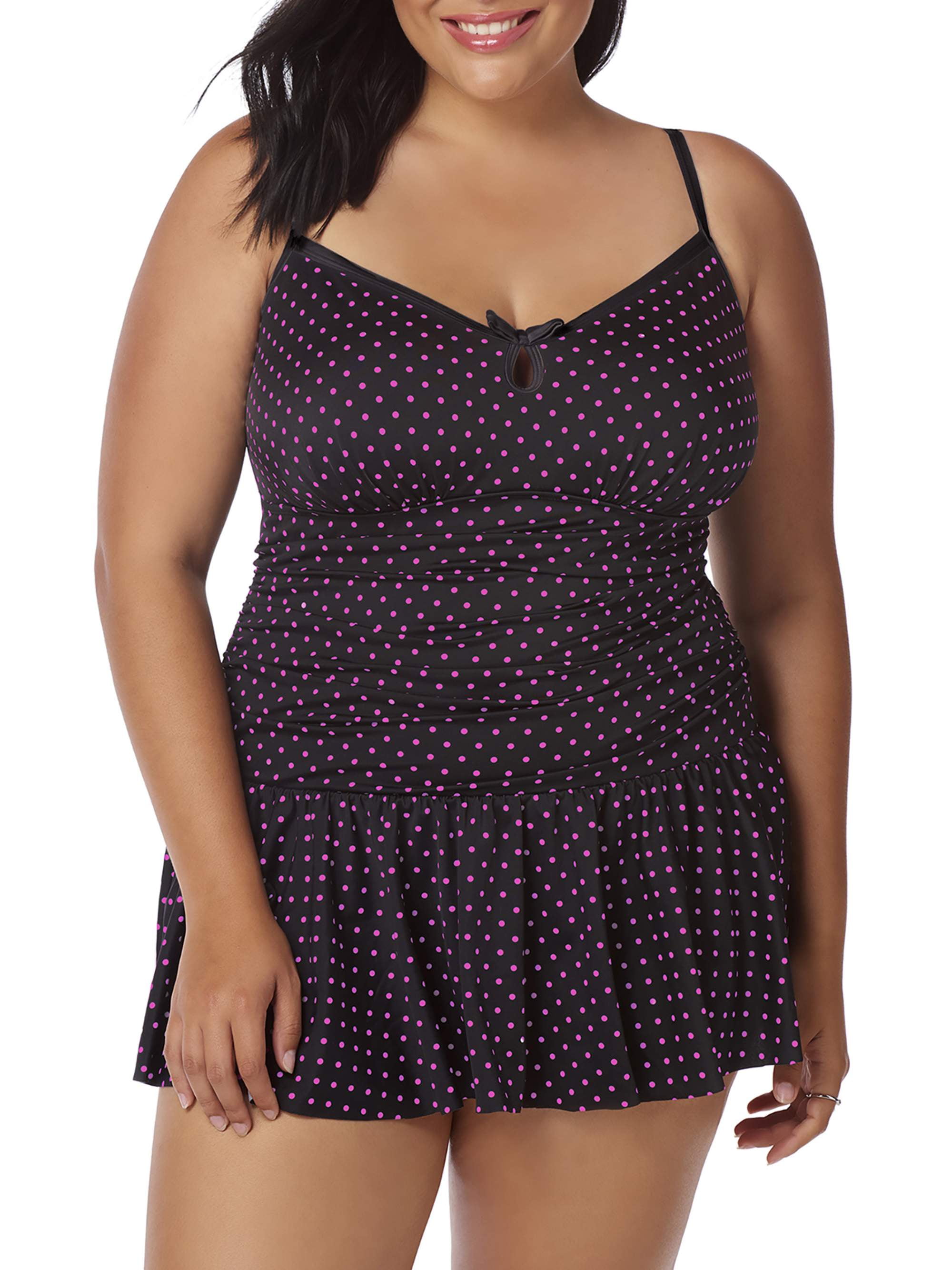 Simply Slim Women's PlusSize Slimming Shirred Cami Bow Swimdress