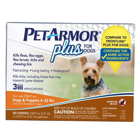PetArmor Plus Flea & Tick Prevention for Small Dogs with Fipronil (4 to 22 Pounds), 3 Monthly Treatments