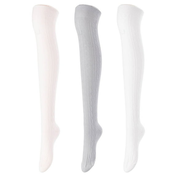 Lovely Annie Women's 3 Pairs Incredible Durable Super Soft Unique Over Knee High Thigh High Cotton Socks Size 6-9 A1024 Beige,Light Grey,Cream