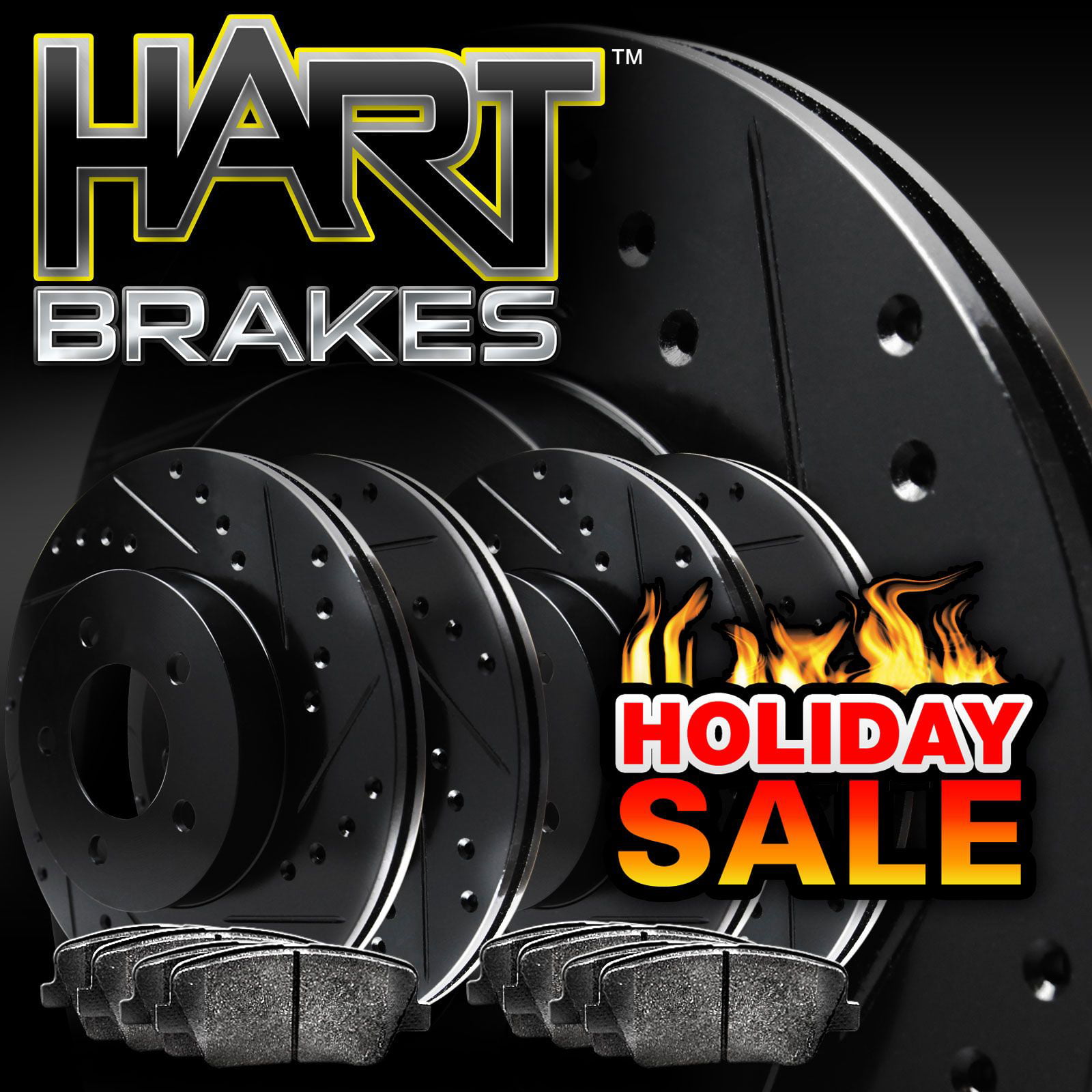 Ceramic Brake Pads Hart Brakes Front Rear Black Drilled/Slotted Brake Rotors