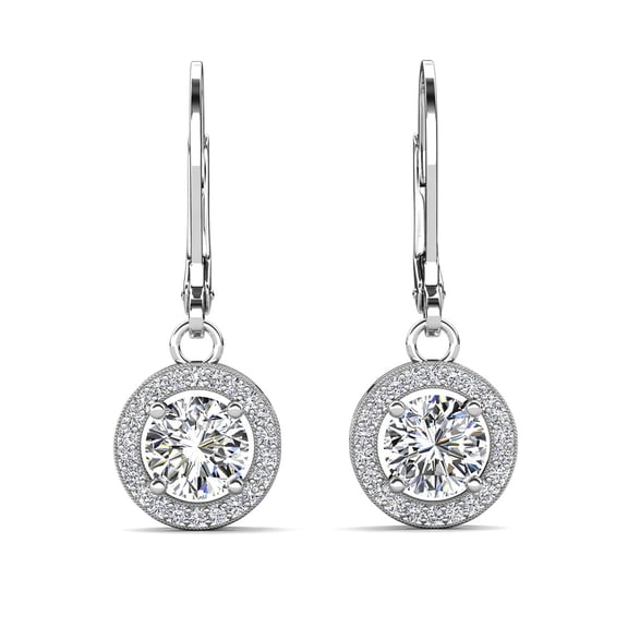 Cate & Chloe Juliana 18k White Gold Plated Halo Drop Earrings with Simulated Diamond for Women