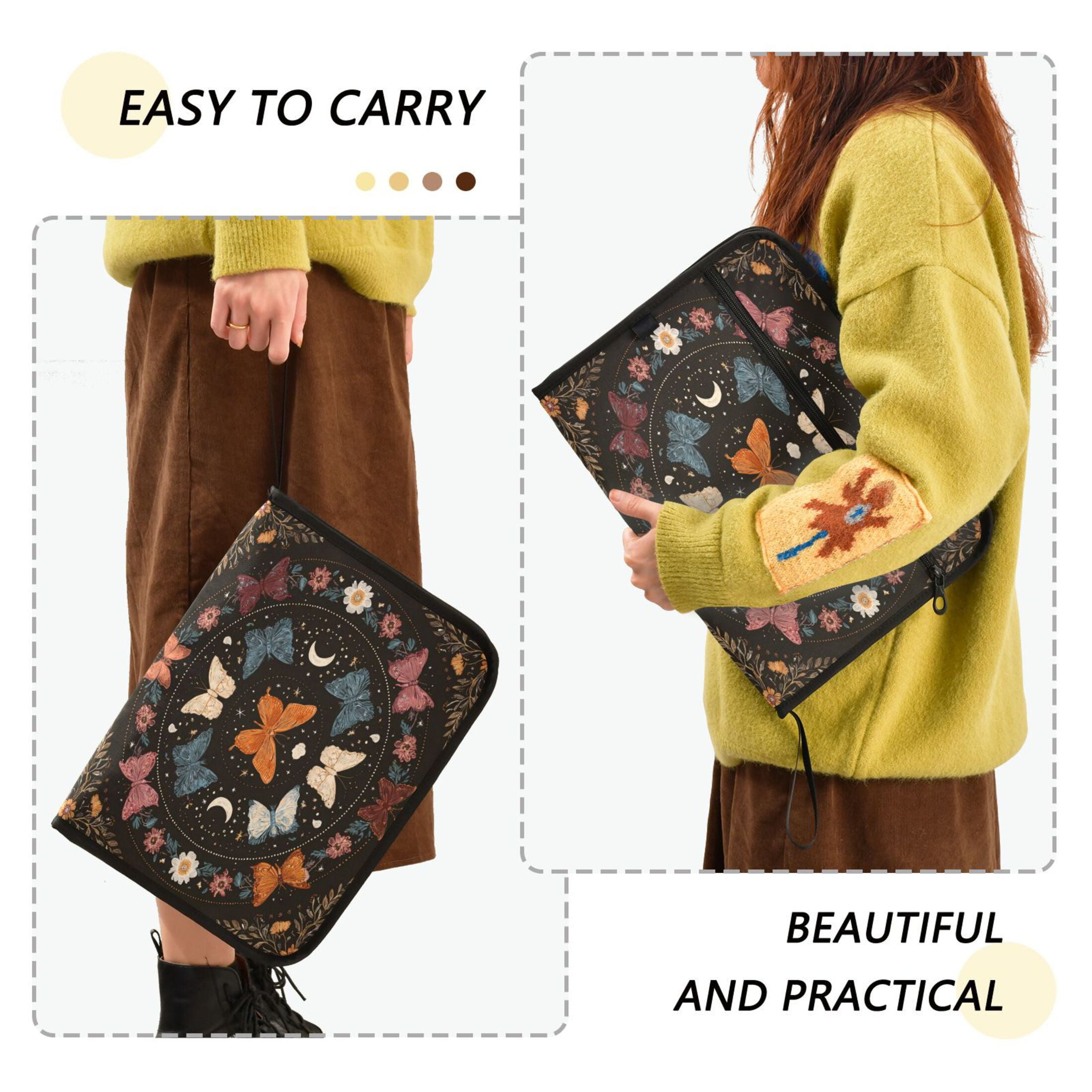 Accordion File Organizer with Zip Closure 13 Pockets Expanding File Folder Letter A4 Paper Document Organizer for Home Office Colorful Butterflies with Flowers