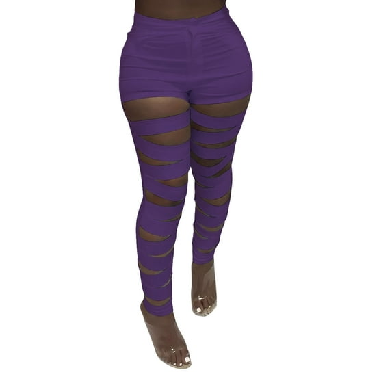 KOMOO Women Bandage Long Pants Solid Color High Waist Hollow Out Trousers Pencil Pants Plus Size