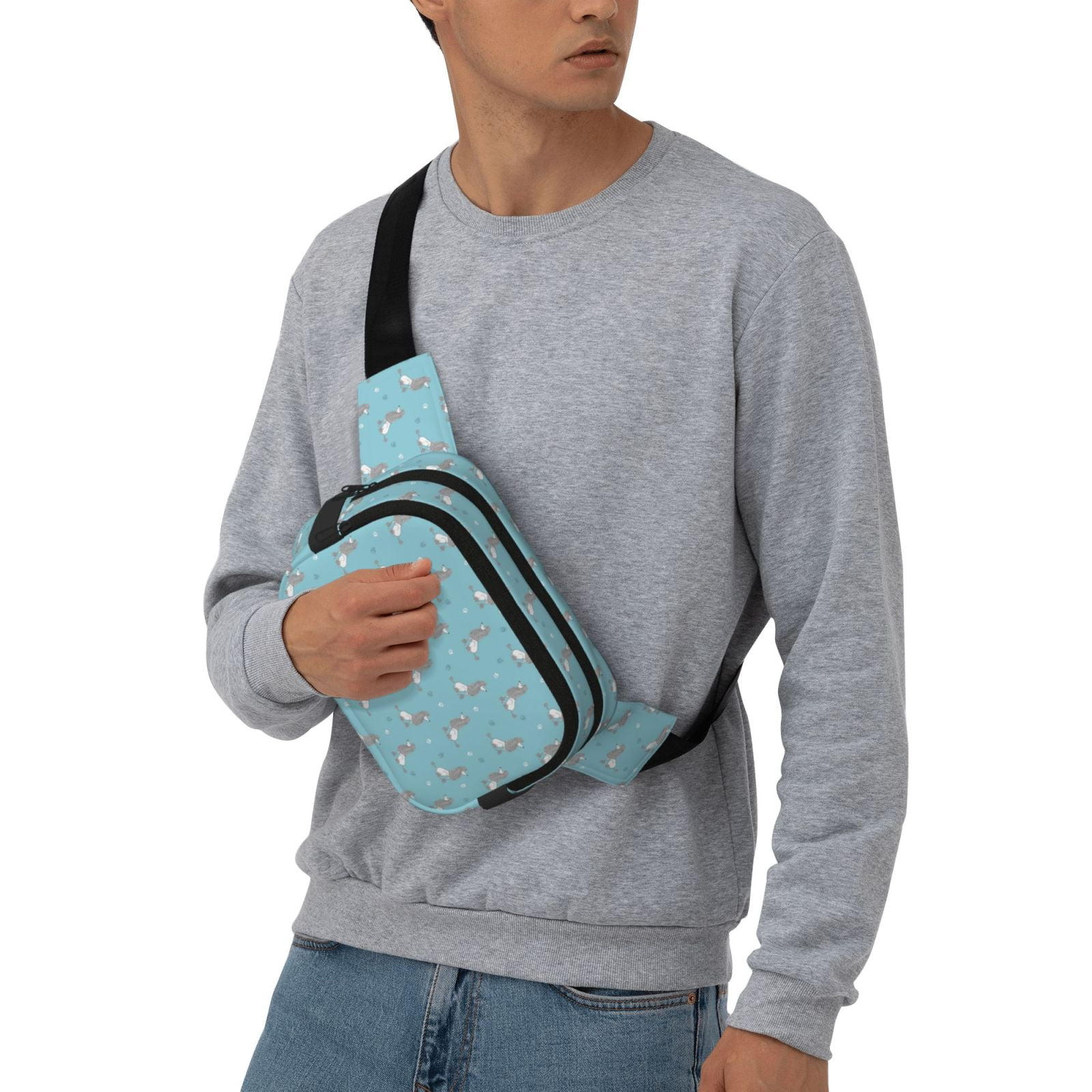 Picia Cute Poodle Dog Print Square Double-Layer Waist Bag Mini Adjustable Waist Belt Bag Exercise Running Travel Hiking