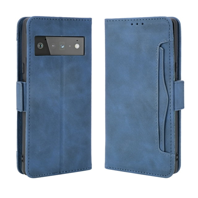 Case for Google Pixel 6 Pro Cover Adjustable Detachable Card Holder Magnetic closure Leather Wallet Case - Blue