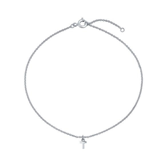 Personalized Simple Dainty Name Dangle Alphabet Block Letter Ankle Bracelet T Initial Anklet for Women for Teen .925 Sterling Silver Adjustable 9 10 Inch Cable Chain With Extender