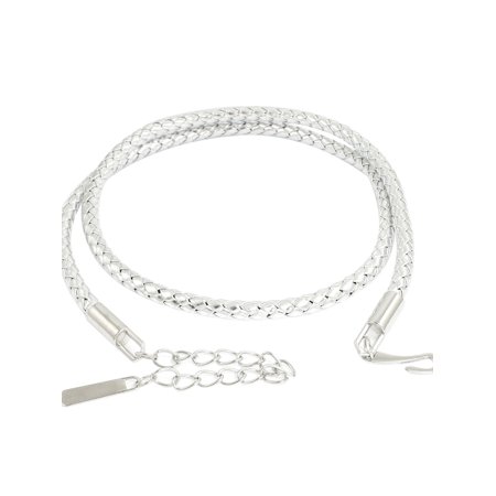 Pearl Braided Leather - Hook Buckle Braided Faux Leather Waist Chain Belt Strap for Lady