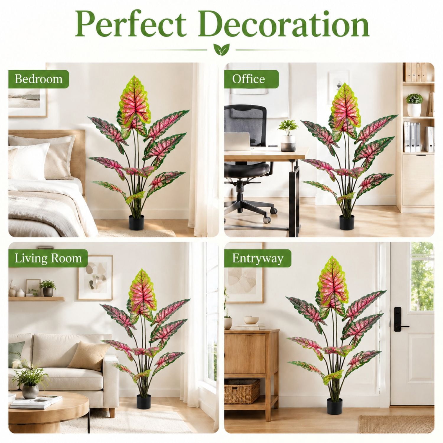 Easy4Home 5.4FT Artificial Plant Fake Caladium Plant Potted Indoor Faux Floor Plant for Home Office Decor, Multicolor