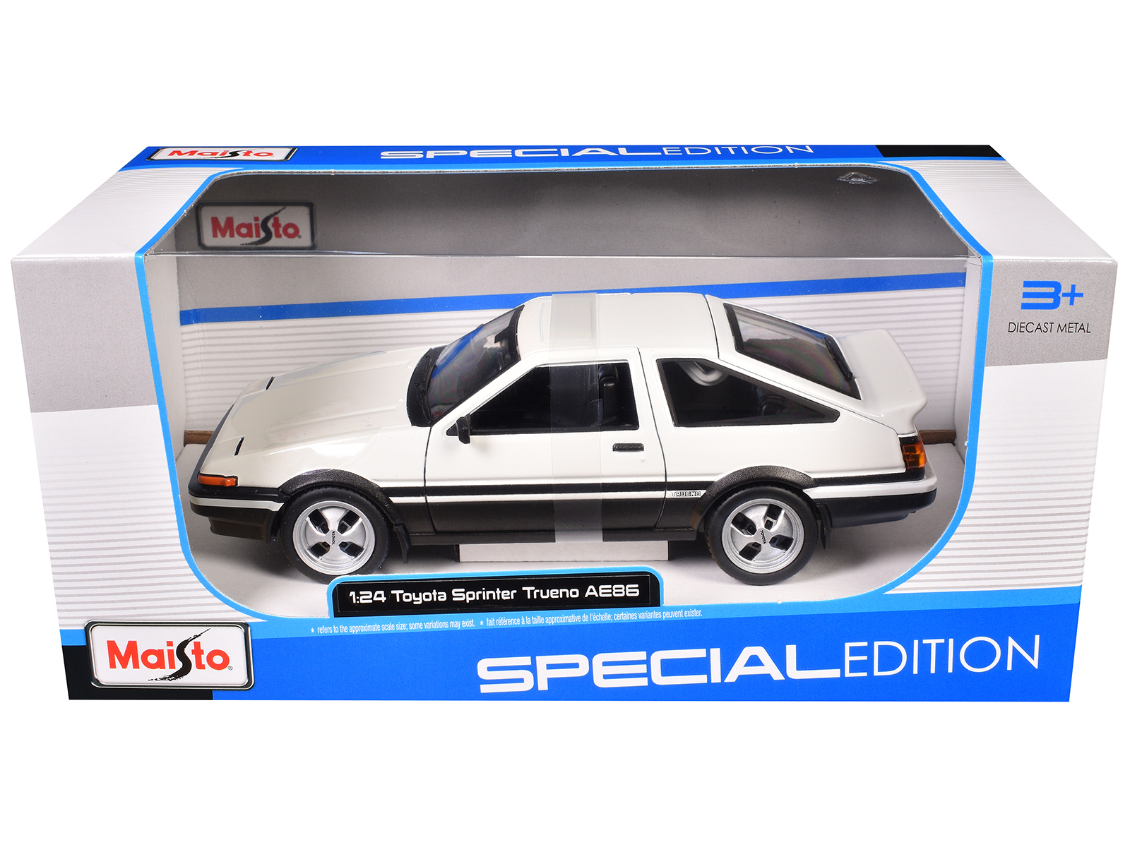 Toyota Sprinter Trueno AE86 RHD (Right Hand Drive) White with Black Stripes "Special Edition" 1/24 Diecast Model Car by Maisto