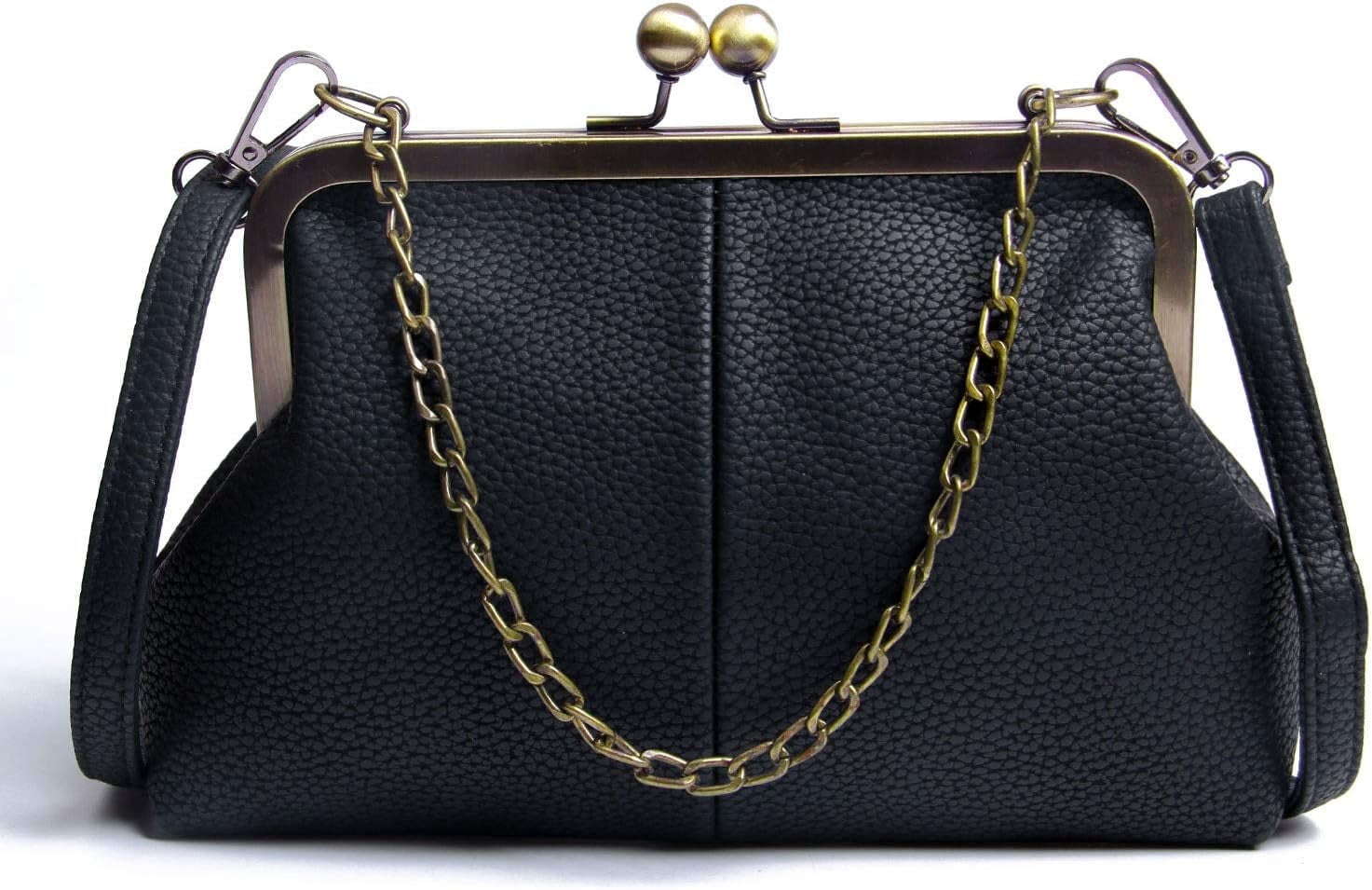 Gioobbt Kiss Lock Clutch with Chain Strap Shoulder Bag Purse Wallet