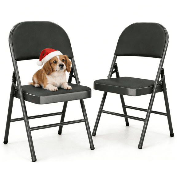 2 Pack Beige Folding Chairs - Leather Padded, Steel Frame, No Tools Required, Portable Stackable for Dining/Parties/Office