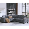 thumbnail image 2 of Modern L-Shaped Sectional Sofa, Corduroy Upholstered Modular Couch With Storage Armrest and Pillows for Living Room Office Apartment, 2 of 15