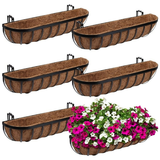 Macetero para ventana con forro de coco, cesta para macetero de ventana para valla al aire libre, porche, patio, césped, macetero colgante de flores para ventana, paquete de 6, 30 pulgadas