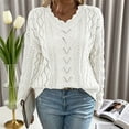 thumbnail image 6 of Lenpel Women's Crochet Sweaters Scalloped V Neck Long Sleeve Hollow out Knit Tops Casual Pullover Sweaters(White,X-Large), 6 of 7