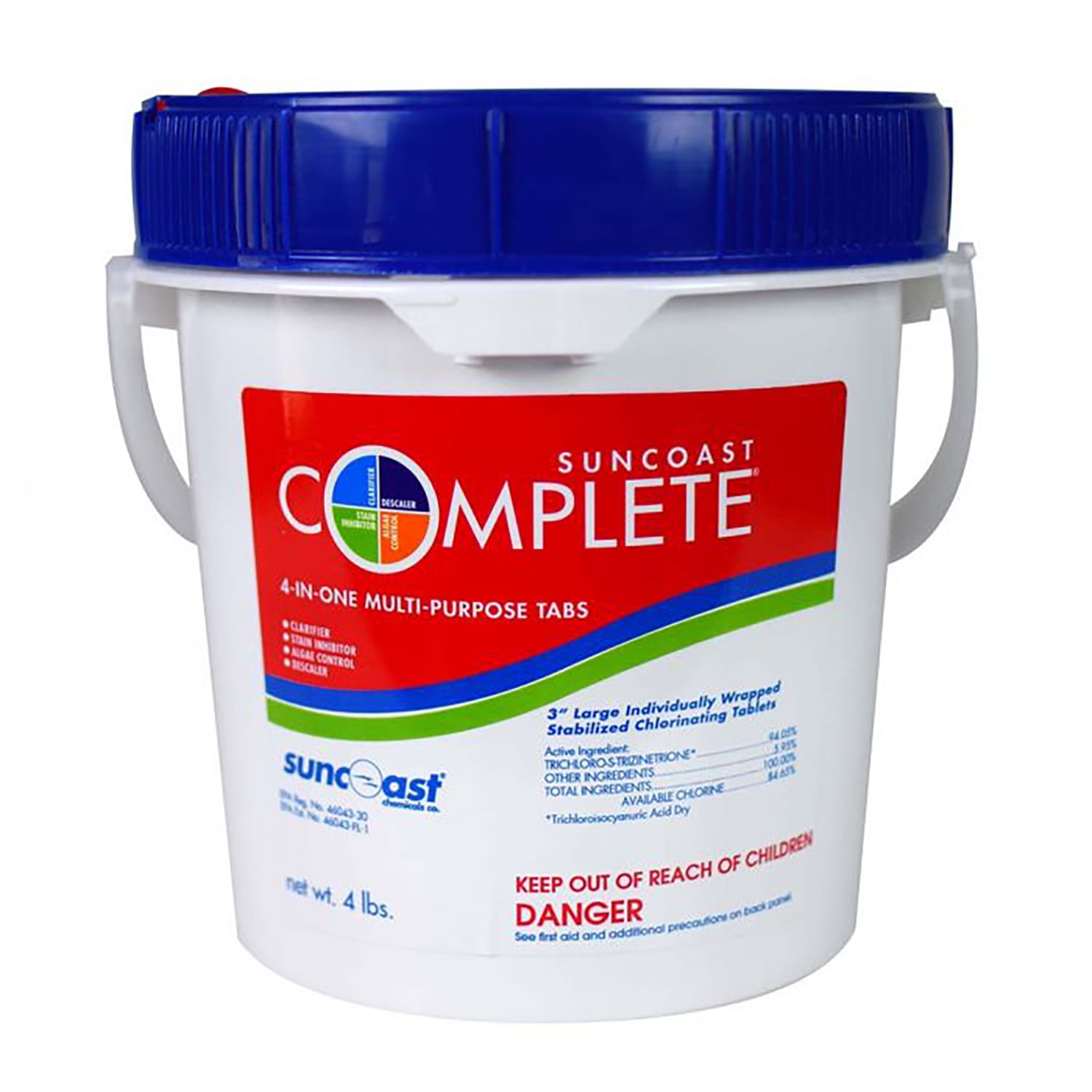 Suncoast Complete Chlorine Tablets 3 inch 4 lbs for Swimming Pools and