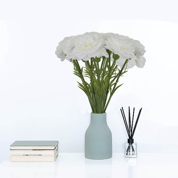 Claveles artificiales Lisbinx: paquete de 5 tallos florales artificiales para decoración del hogar y la mesa.