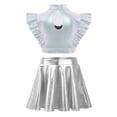thumbnail image 4 of SiiRoh Girls Modern Jazz Latin Ballet Dance Outfits Sparkly Rhinestone Mock Neck Crop Top with Metallic Skirt Silver 14, 4 of 7