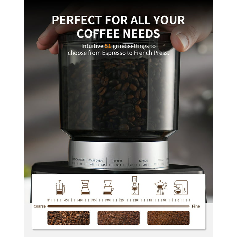 SHARDOR Anti-static Conical Burr Coffee Bean Grinder for Espresso with  Precision Timer, Touchscreen Adjustable Electric Burr Mill with 51 Precise