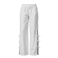 thumbnail image 4 of Women's Cotton Side Lace‑Up Split‑Hem Pants High‑Waist Elastic Waist Casual Long Trousers with Side Pockets White XL(XL), 4 of 6