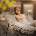 thumbnail image 2 of Larger Outdoor Rocking Chair, Patio Egg Rocking Chair, Indoor Papasan Chair, Rattan Wicker Lounge Chair, Modern Royal Chair for Bedroom, Living Room, Porch, Garden, Lawn-Beige, 2 of 6
