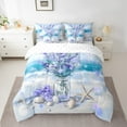 thumbnail image 4 of Manfei Dreamy Beach Bedding Twin Size, Purple Flower Bedding Sets Twin Size, Seashell Marine Reversible Comforter Sets with Sheets, Ultra Soft Bedroom Decorative, 7pcs, 4 of 6