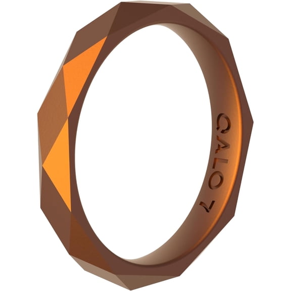 QALO Women's Holographic Orange Geo Stackable Silicone Ring – Durable Wedding Bands with Flexible Comfortable Fit – Skin-Friendly and Lightweight Design – Size 09