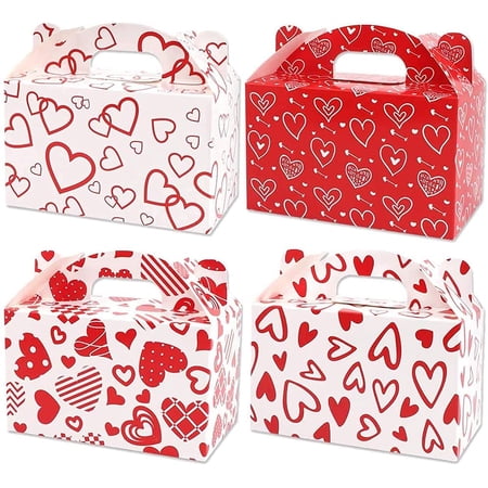 24pcs Valentine's Day Treat Gable Boxes, Cardboard Hearts Paper Mini ...