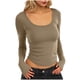 thumbnail image 2 of HongQid Long Sleeve Shirts Slim Fit for Women Trendy Casual Square Neck Tops Lightweight Tunic Sweaters, 2 of 8