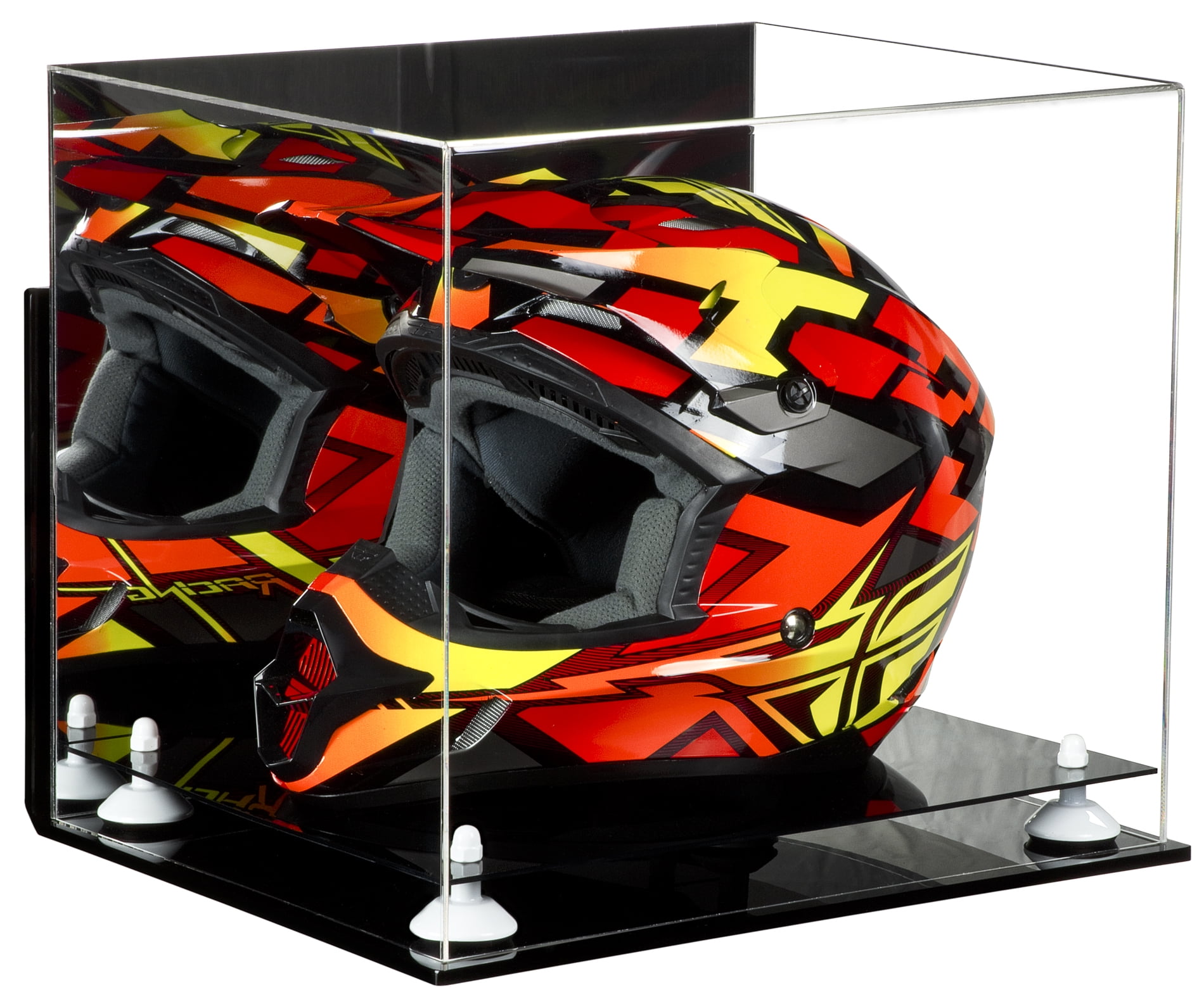 Deluxe Acrylic Motorcycle Motocross or Nascar Racing Helmet Display Case with White Risers