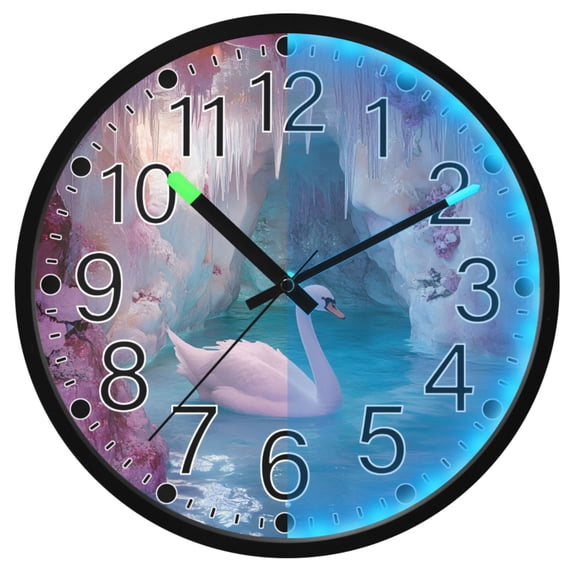Ryvnso Beautiful Swan 12 Inch Night Light Wall Clock Silent Battery Operated Luminous Clocks