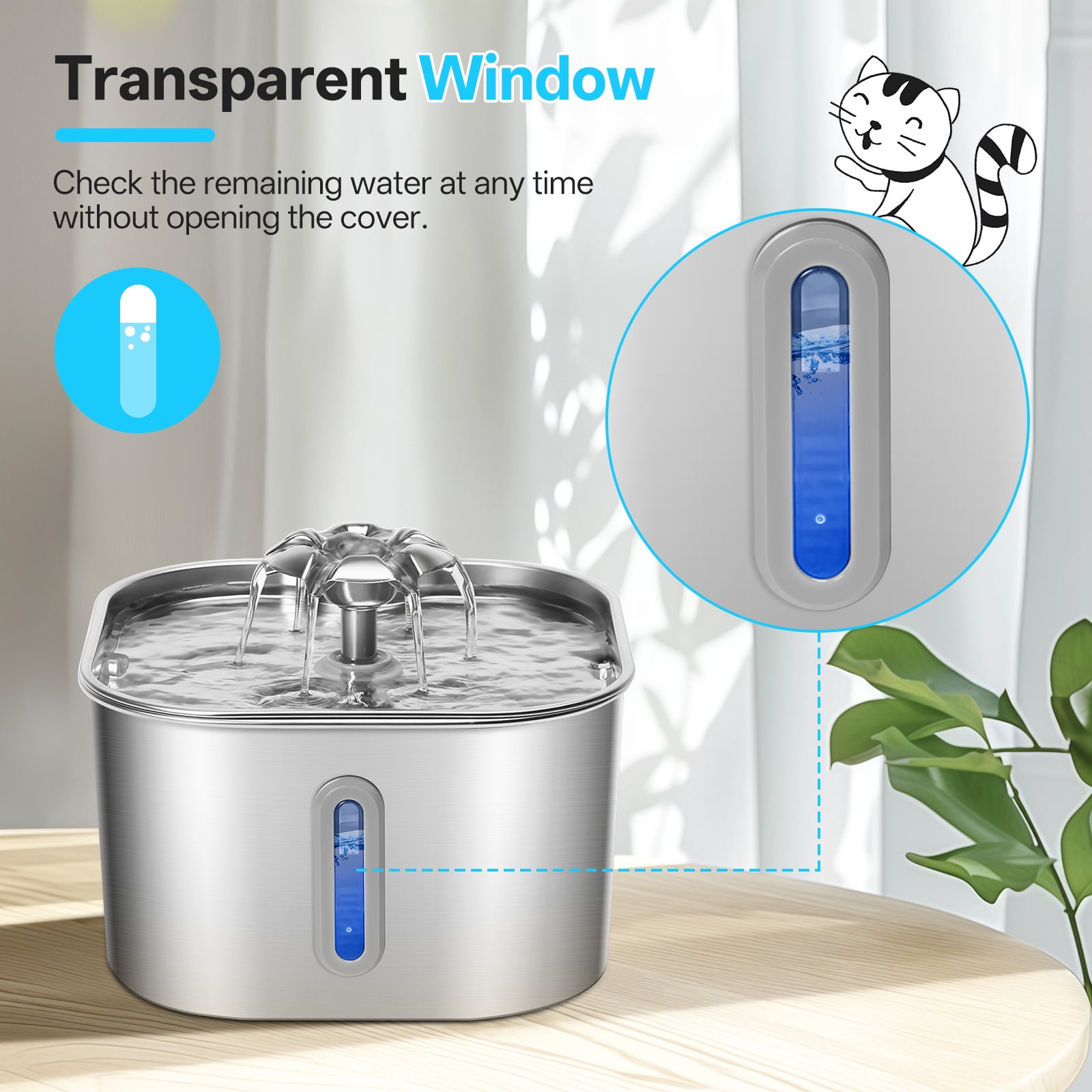 Cat Water Fountain,74oz/2.2L Stainless Steel Pet Water Fountain