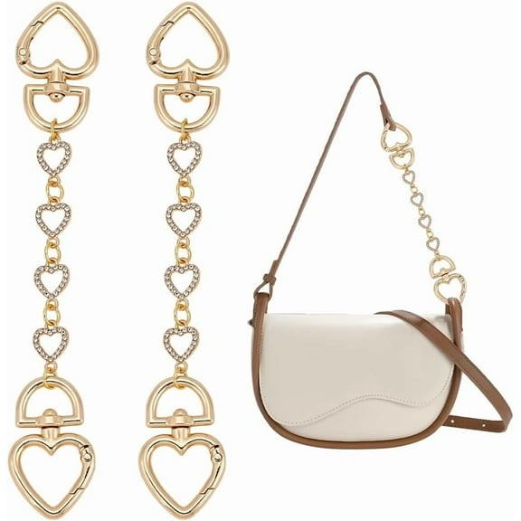 2Pcs 6.69 inch Purse Extender Chains Golden Chain Purse Strap Extension Replacement for Handbags Heart Crystal Rhinestone Purse Chains for Purse Bag Making Supplies Accessories