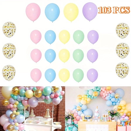 Pastel Balloon Garland Kit 103pcs, Macaron Color Balloon Arch Set with 5" 10" 12" 18" Inch Balloons & Gold Confetti for Party Decor
