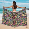 thumbnail image 4 of Yuyamidu Hawaiian Flower Women's 3 Piece Swimsuit Set Bathing Suit Summer Beach Swimwear with Sarong Cover Up Halter Top Side Tie Bikini Bottom Swimwear, 4 of 6