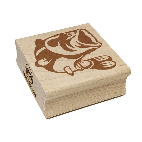 Jumping Largemouth Bass Fish Square Rubber Stamp Stamping Scrapbooking Crafting - Small 1.25in