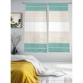 thumbnail image 4 of Turquoise Beige Stripe Semi Sheer Curtains 63 Inch Length 2 Panels Set, Modern Art Horizontal Striped Sheer Kitchen Curtain Privacy Voile Window Curtain for Living Room Bedroom Rod Pocket Drapes, 4 of 7