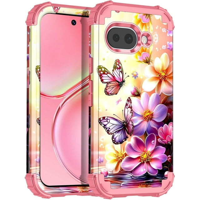 JZWAL-for Google Pixel 9a Case,Glow in The Dark Three Layer Heavy Duty Sturdy Shockproof Full Protection Rugged Hard PC+Soft TPU Bumper Case for Google Pixel 9a,Pink