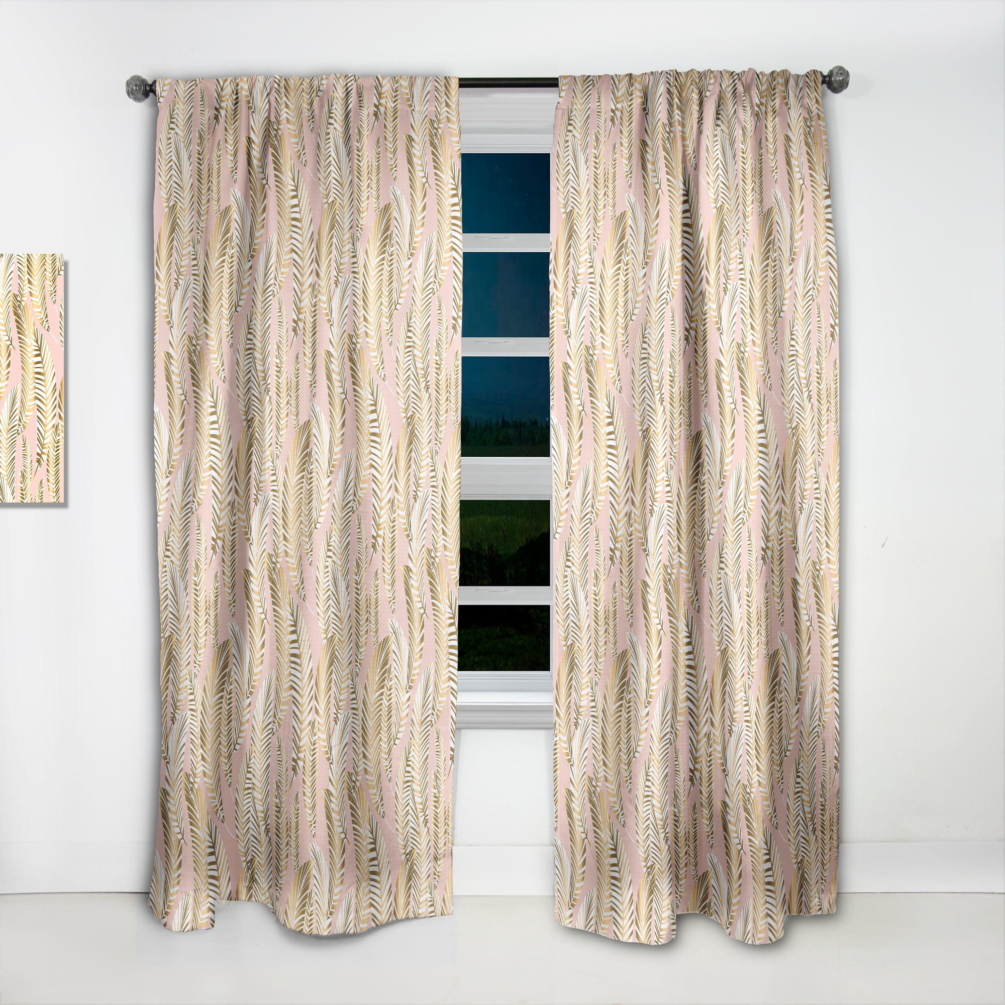 Designart 'Palm Golden Leaves I' Mid-Century Modern Curtain Panel