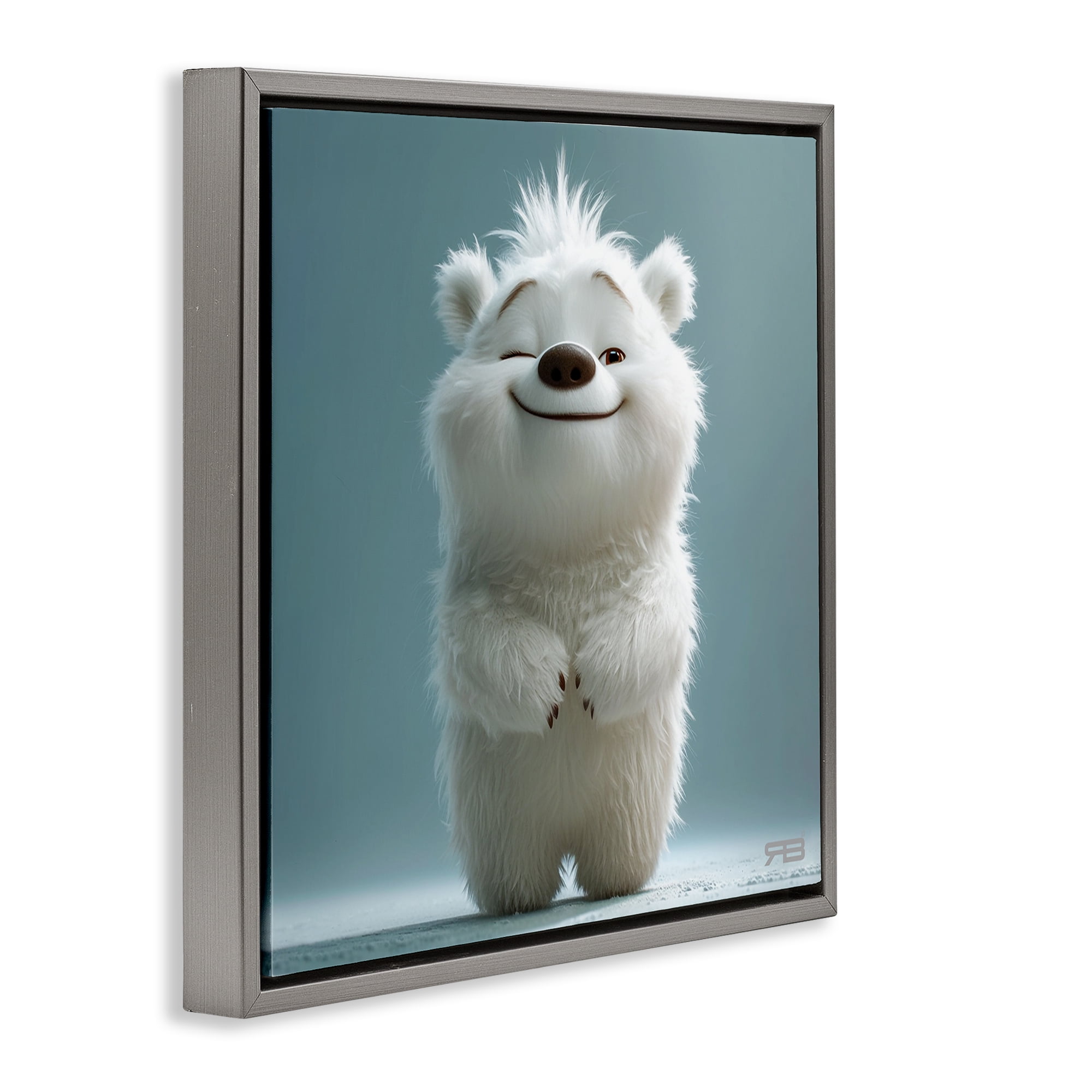Stupell Industries Smiling Polar Bear Cub Animals Painting Gray Floater Framed Canvas Art Print Wall Art, 25 x 25