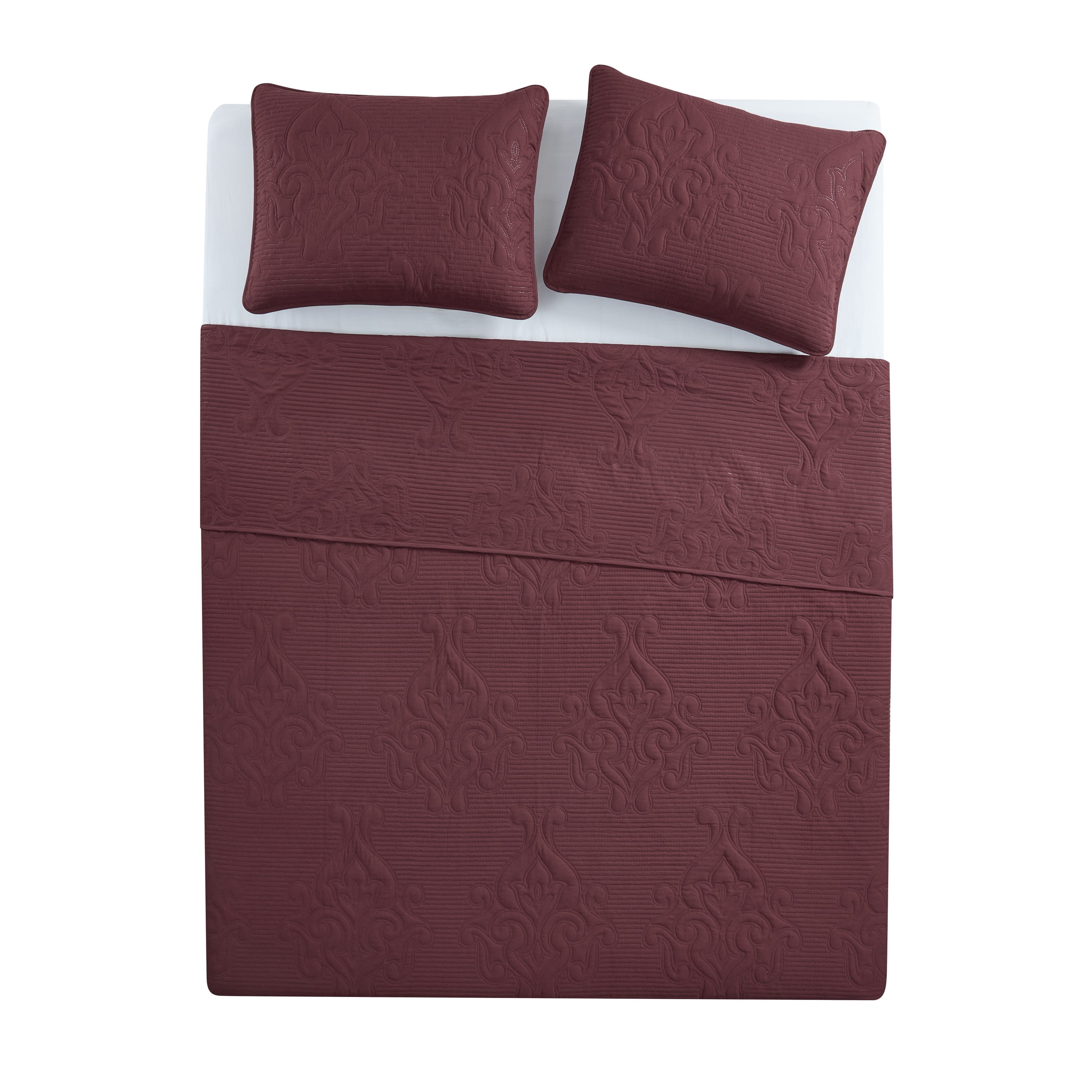 VCNY Home Solomun 3-Piece Maroon Pinsonic Damask Quilt Set, King, Adult, Unisex