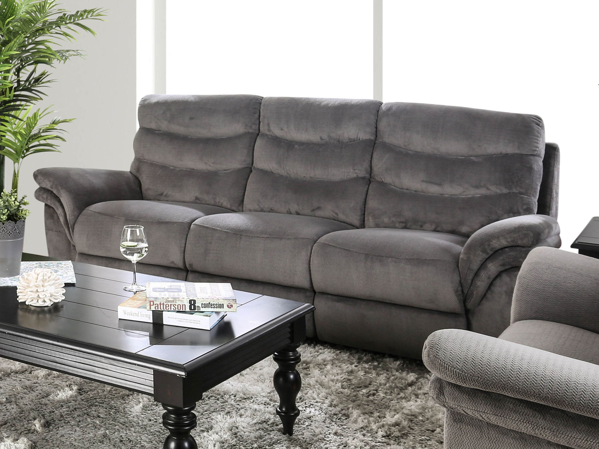 Furniture Of America Benson Contemporary Gray Flannelette Recliner Sofa