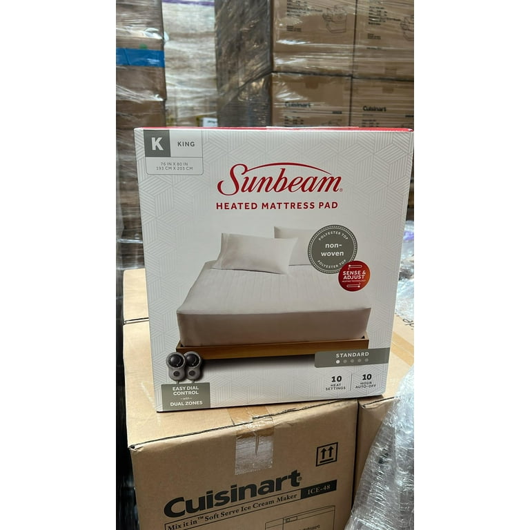Sunbeam Restful Heated Mattress Pad 12 Heat Settings Auto Shut Off Machine Washable King White