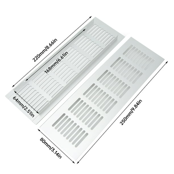 KIMISS Lot De 2 Grilles D'aération Rectangulaires Blanches En Alliage D'aluminium Pour Armoire, Armoire à Chaussures, Placard (80 X 600 Mm