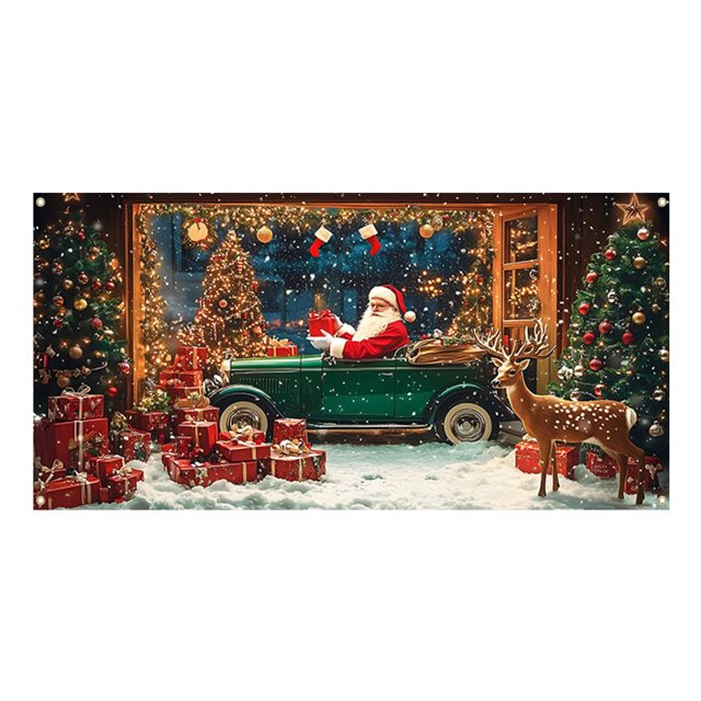 Wmqpnns New Trending Holiday Cheer Garage Festive Christmas Banner with Bright Colors Festive Design for Auto Enthusiasts Home Garages Easy Hanging Durable Material Todays Deals Clearance Sale