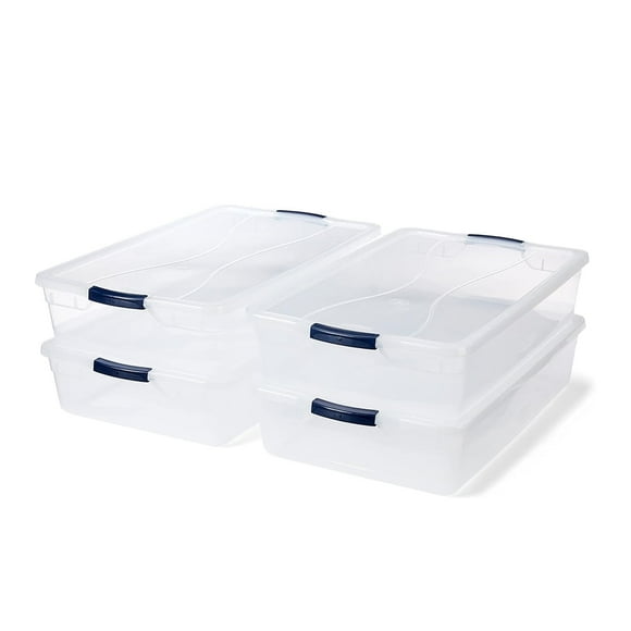 41 Quart Stackable Plastic Storage Container Organizer Bin with Latching Lids for Garage, Closet, and Classroom, Clear, 4 Pack