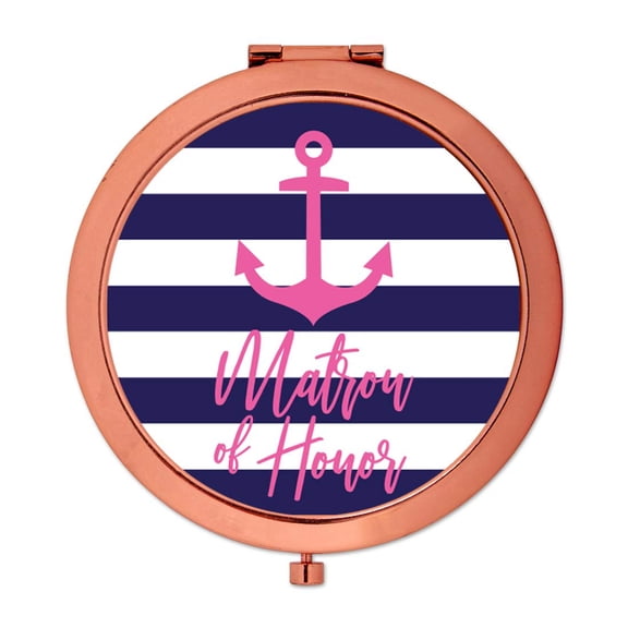 Koyal Wholesale Compact Mirror Matron of Honor Wedding Gift, Rose Gold, Nautical, 1-Pack