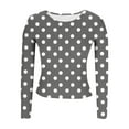 thumbnail image 5 of VEKDONE Womens Long Sleeve Tops Polka Dot Print Crewneck Blouse Casual Stretch Slim Fit Tunic Tops Ribbed Knit Soft Comfy Pullover Top, 5 of 5