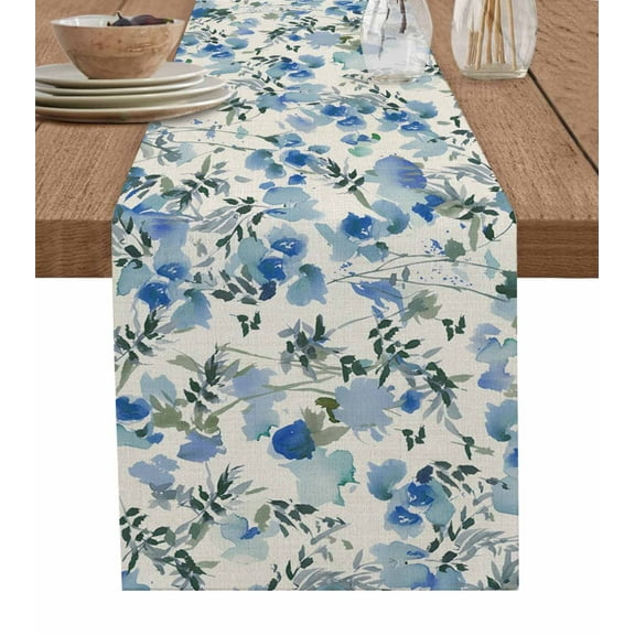 Table Runners 48 Inches Long Dress Scarves, Vintage Blue Flower Farmhouse Kitchen/Dining Table Runner, Short Coffee Tablerunners, Farmhouse Botanical Floral Retro 13x48 Inch