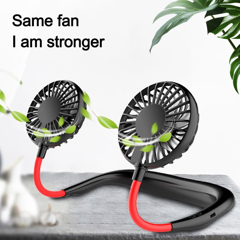 Portable USB Rechargeable Fan Neckband Lazy Neck Hanging Dual Cooling Mini Fan 