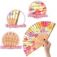 thumbnail image 4 of 1pc Hand Fan Flower Design Viola Tricolor Foldable 23cm 9inch with Bamboo Rib and Cotton Pouch, 4 of 5